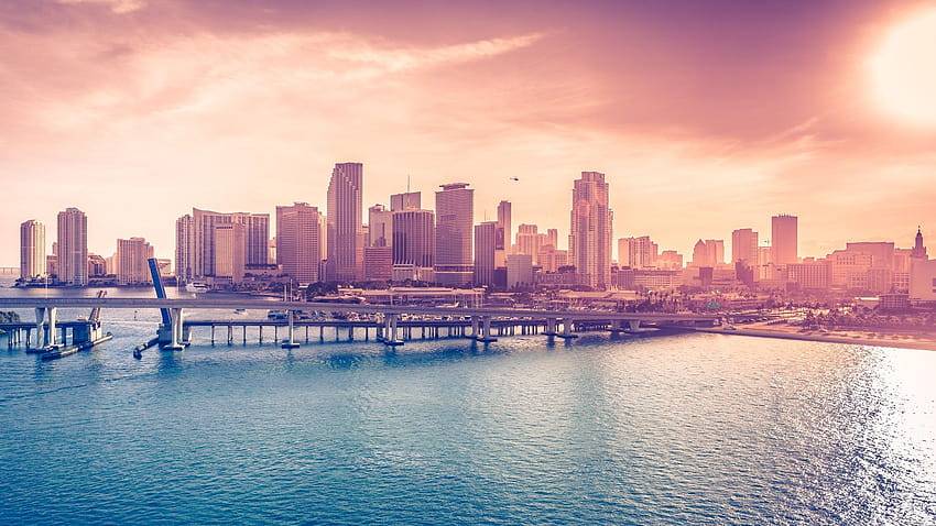 Miami, Florida, USA, Downtown, sea, ocean, water, sky, aesthetic beach horizontal HD wallpaper