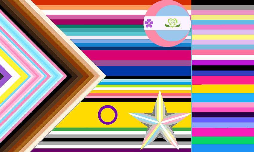 La bandiera dell'orgoglio Progresso, ma ancora più affollata: Finale. Mi fermo qui, perché sto finendo lo spazio. : r/QueerVessillology, bandiera dell'orgoglio del Sfondo HD