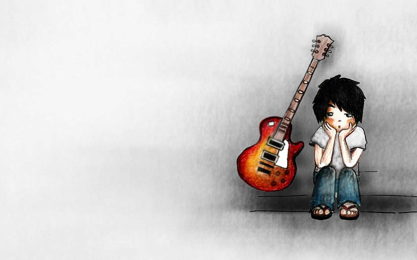 Animasyonlu Erkek Grubu, gitarlı üzgün çocuk HD duvar kağıdı