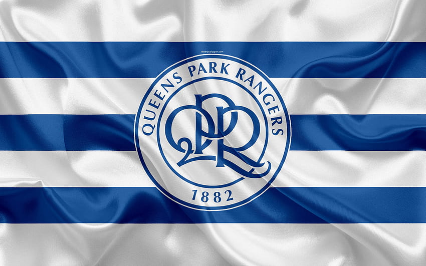 Queens Park Rangers FC, QPR, bandiera di seta, emblema, logo, Fulham, Londra, Regno Unito, squadra di calcio inglese, Football League Championship, Second League, calcio con risoluzione 3840x2400. Alta Qualità Sfondo HD