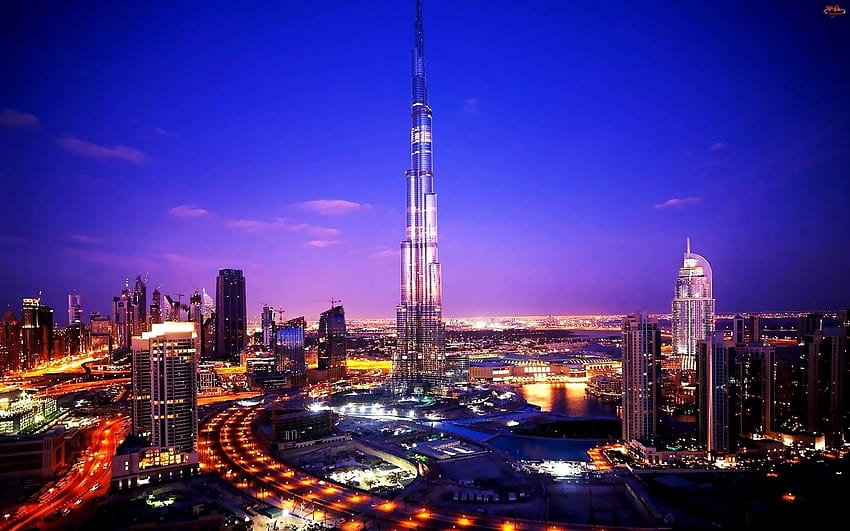 : 두바이, 도시의 불빛, , 어, 도심, 물, 시내 두바이 도시 풍경 HD 월페이퍼