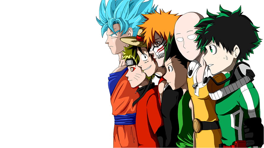 Monkey D. Luffy, Izuku Midoriya, Goku, One Piece, Ichigo Kurosaki, Saitama, Mata Kuning dan Naruto Wallpaper HD