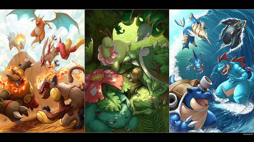 7 Pokemon Starters, pokemon grass HD wallpaper