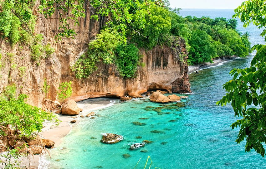 Caribe, praia secreta, Dominica e Santa Lúcia papel de parede HD