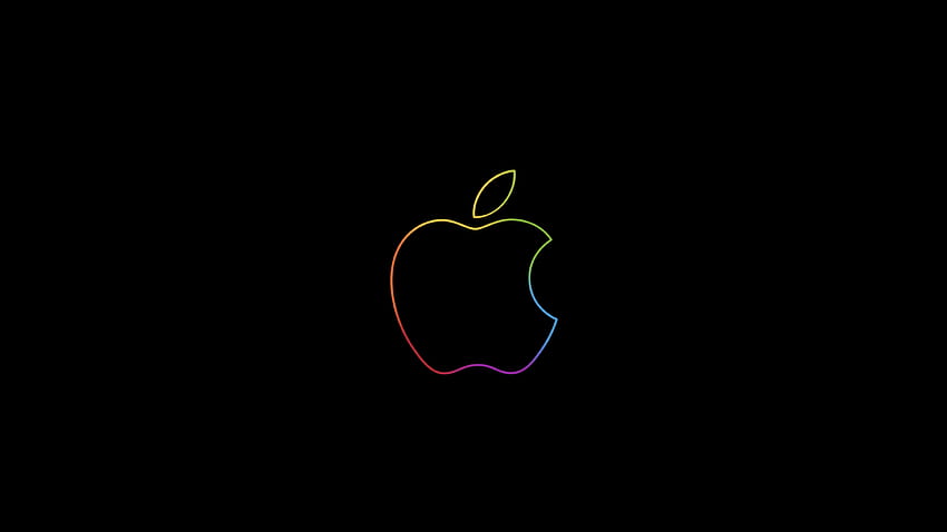 Apple-Logo, bunt, Umriss, schwarzer Hintergrund, iPad, Technologie HD-Hintergrundbild
