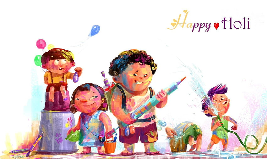 von Holi-Fest im Cartoon für Kinder, Kind Holi HD-Hintergrundbild