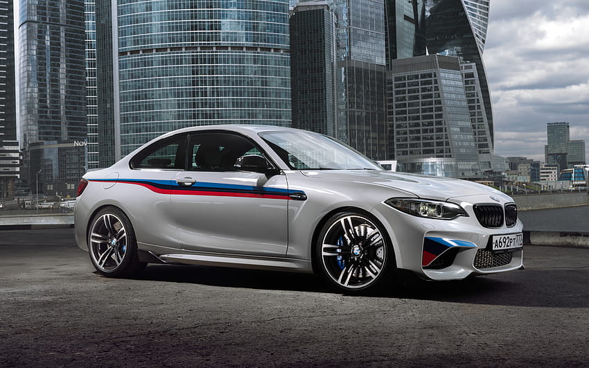 bmw moscow coupe white car blue stripe beamer red f87, 2880x1800 HD wallpaper