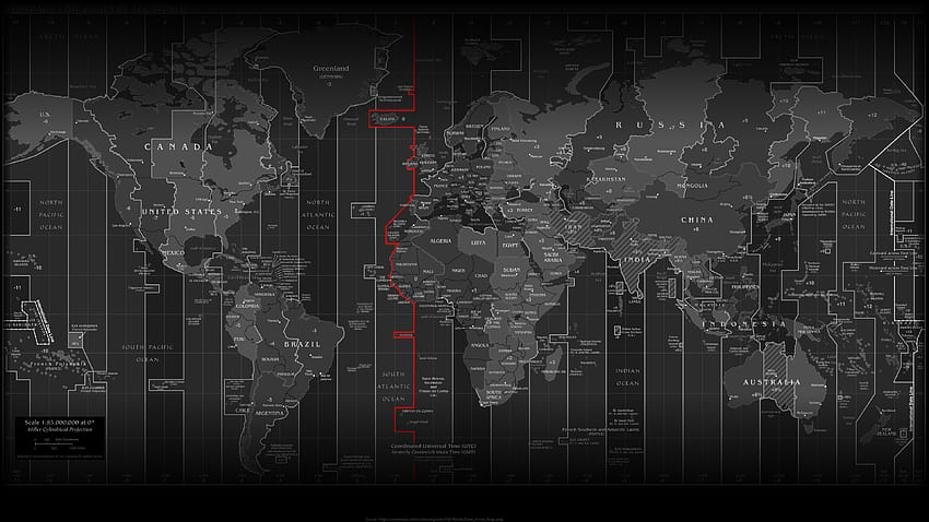 ワールド タイム ゾーン マップ 2016 3840x2160 16:9、黒地図 高画質の壁紙