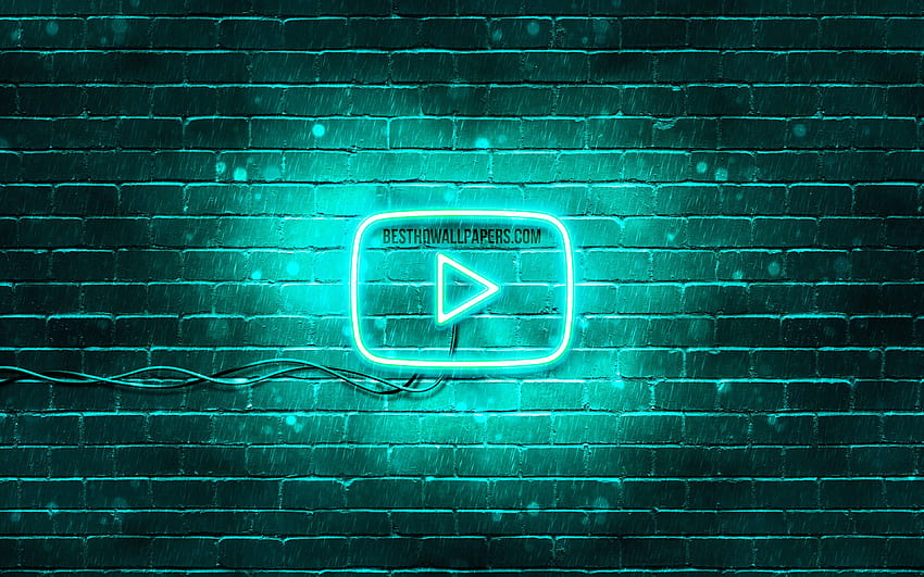 Youtube turquoise logo, turquoise brickwall, Youtube logo, brands, Youtube neon logo, Youtube with resolution 3840x2400. High Quality HD wallpaper