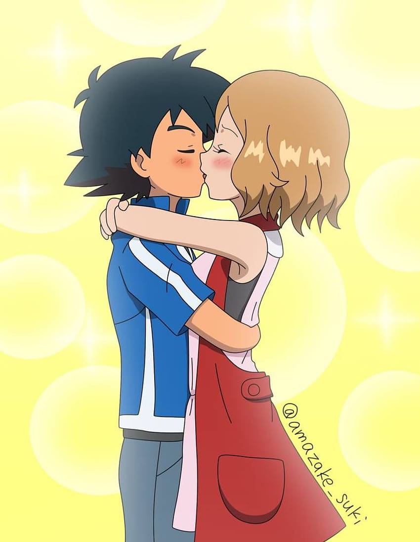 Ash and Serena kissing by Amarant1, pokemon ash and serena kiss HD phone wallpaper
