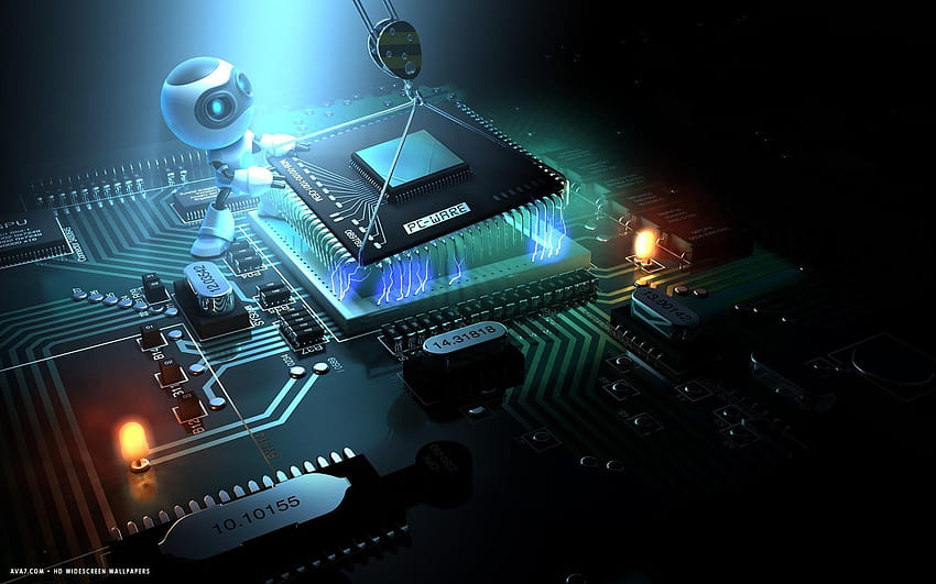 3d extraterrestre eliminando microchip cpu placa base tecnología de ancha, tecnología alienígena fondo de pantalla