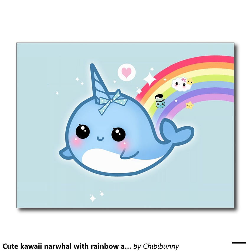 무지개와 반짝이는 별 엽서가 있는 귀여운 카와이 일각고래 HD 전화 배경 화면