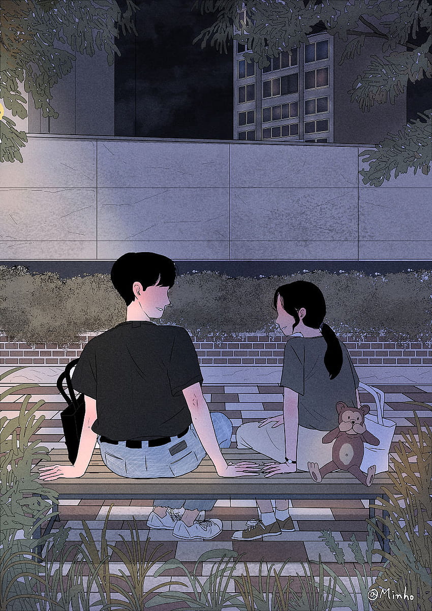 韓国のアーティストは、親密な方法で愛するカップルの日常生活を示しています, 韓国の漫画のカップル HD電話の壁紙