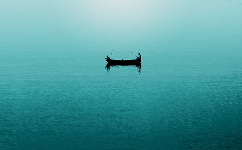 4466x2771 Meer, Fischer, Boot, Angeln, minimalistischer Ozean HD-Hintergrundbild