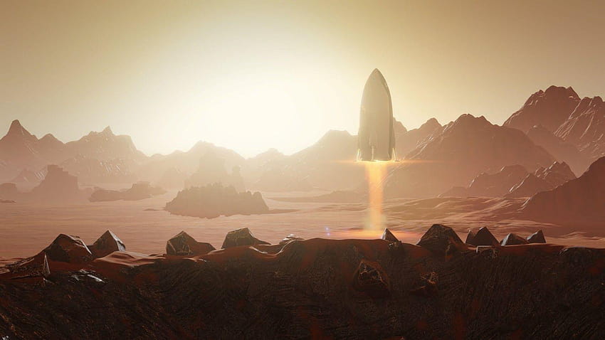 Astronave che atterra su Marte dal gioco Surviving Mars Sfondo HD