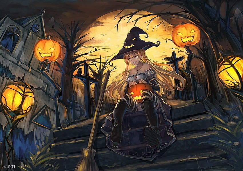 Anime Witch, anime characters halloween HD wallpaper