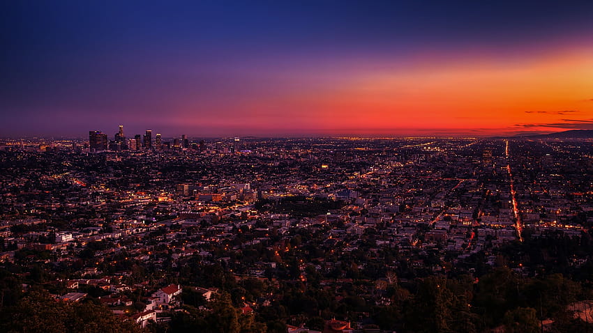 2954062 / 3840x2160 град градски залез Лос Анджелис скочи САЩ градски пейзаж слънчева светлина JPG 1378 kB, градски пейзаж залез HD тапет