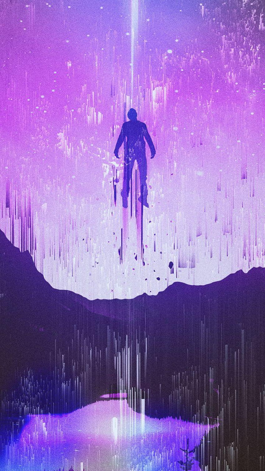 Purple sky, man, dream, glitch art, 720x1280, purple fantasy HD phone wallpaper