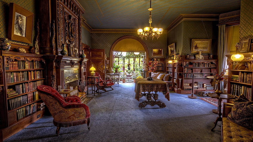 Vintage Room With Library, vintage library HD wallpaper