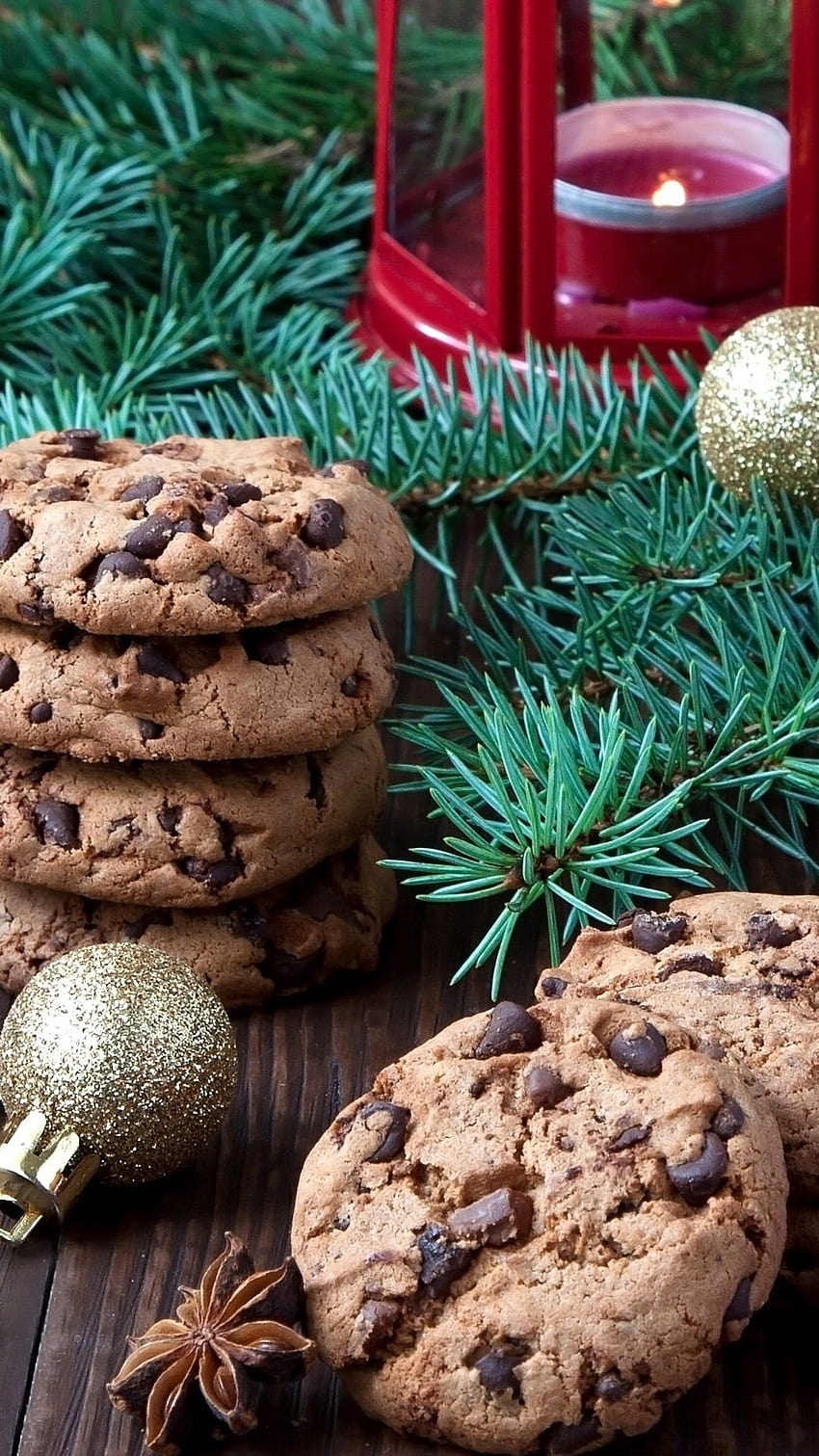 Christmas food, chocolate cookies, tree branches, balls, candle 2560x1920 , christmas chocolate HD phone wallpaper