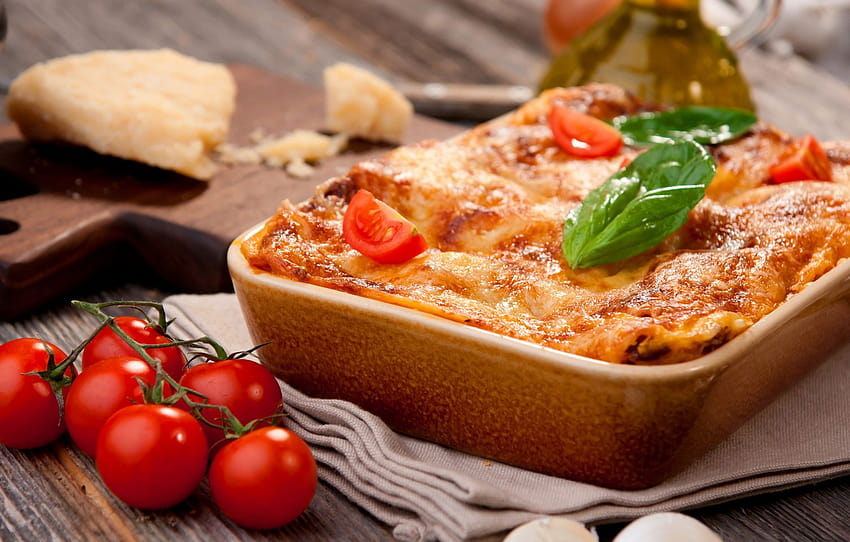 tomatoes, Basil, lasagna , section еда, lasagne HD wallpaper