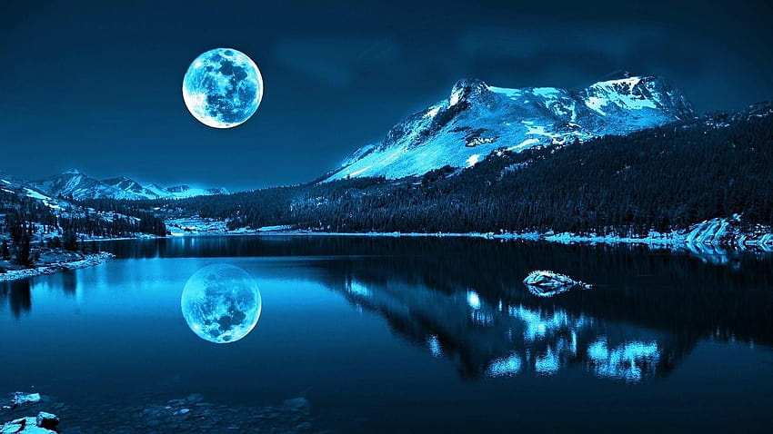 Lago de la luna de la montaña. s, buenas noches fondo de pantalla