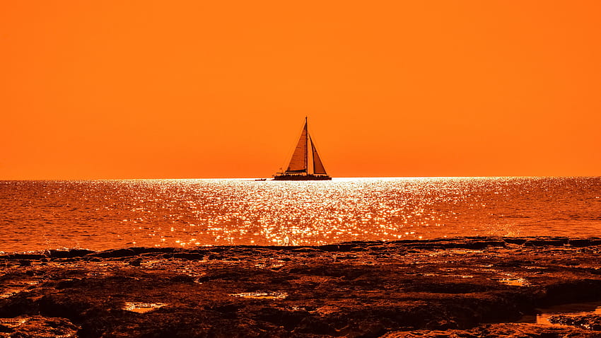 Boat, Sunset, Dusk, Seashore, Horizon, Orange, boat long sunset HD wallpaper