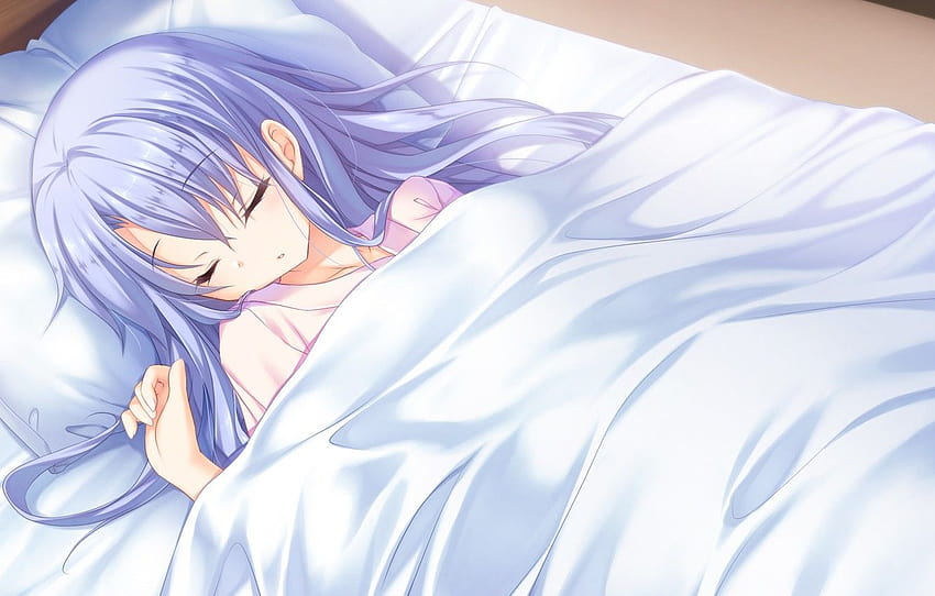 girl, sleeping, bed , section прочее, anime girl on bed with boy HD wallpaper