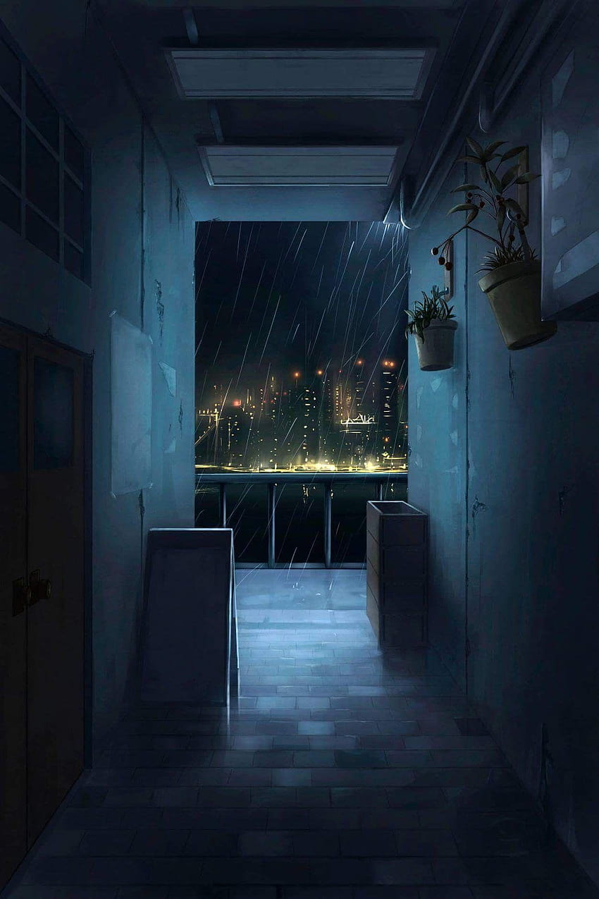 Corredor à noite ilustração, lugar escuro de anime Papel de parede de celular HD