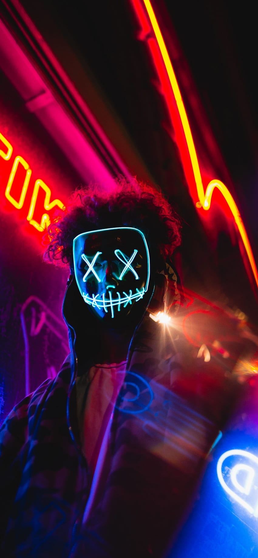 Máscara de LED, Luzes Neon, Retrato, Colorido, Anônimo, grafia, retrato neon Papel de parede de celular HD