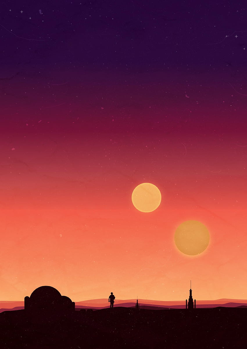 Star Wars İkili Gün Batımı Posteri, minimalist star wars iphone HD telefon duvar kağıdı