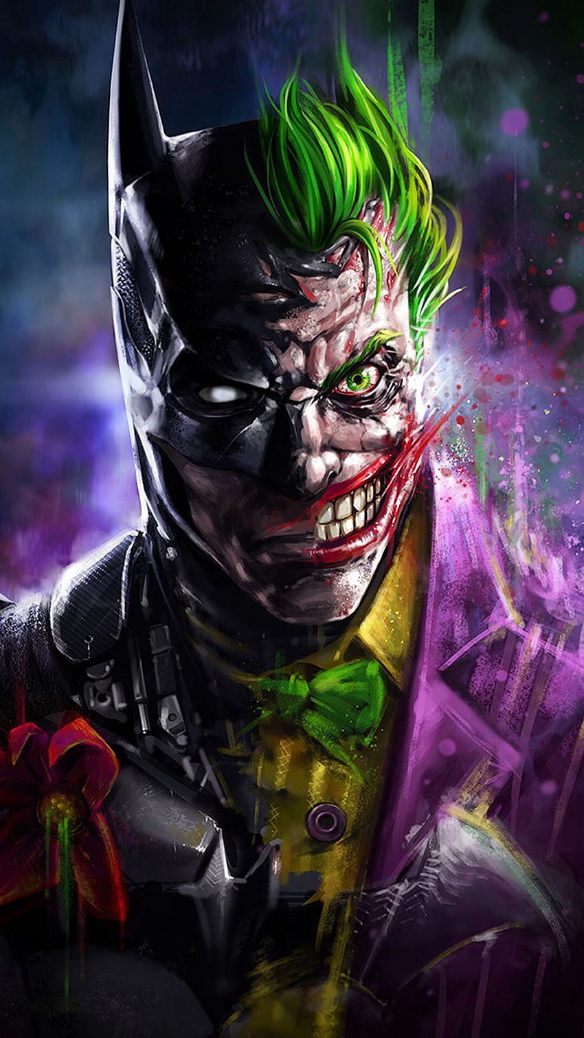Joker Awesome Two Faces With Batman Merge Together, batman face HD тапет за телефон