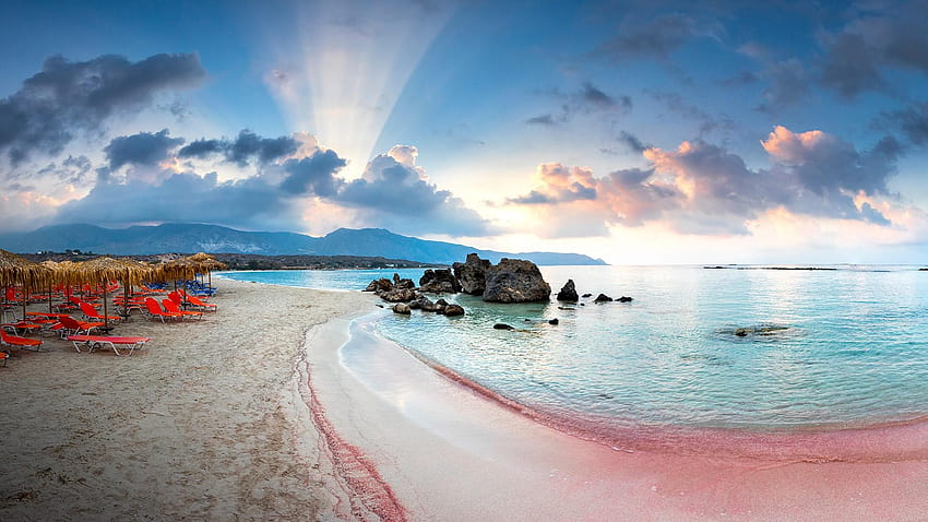 Elafonisi pink beach, Elafonisi lagoon, 크레타 섬, 그리스 HD 월페이퍼