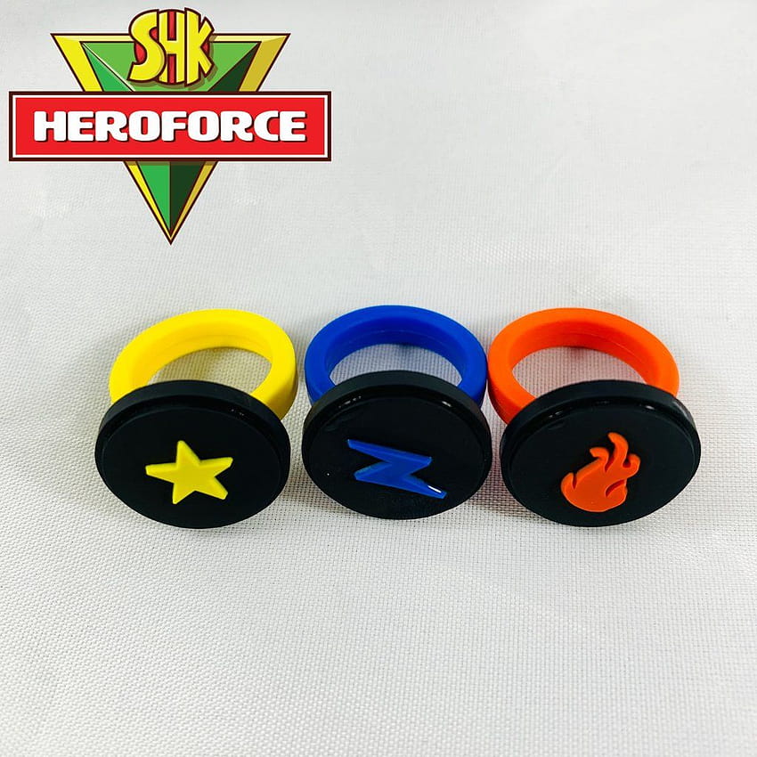 Set of 3 HeroForce Power Rings: Fire, Electricity, and Light HD phone wallpaper