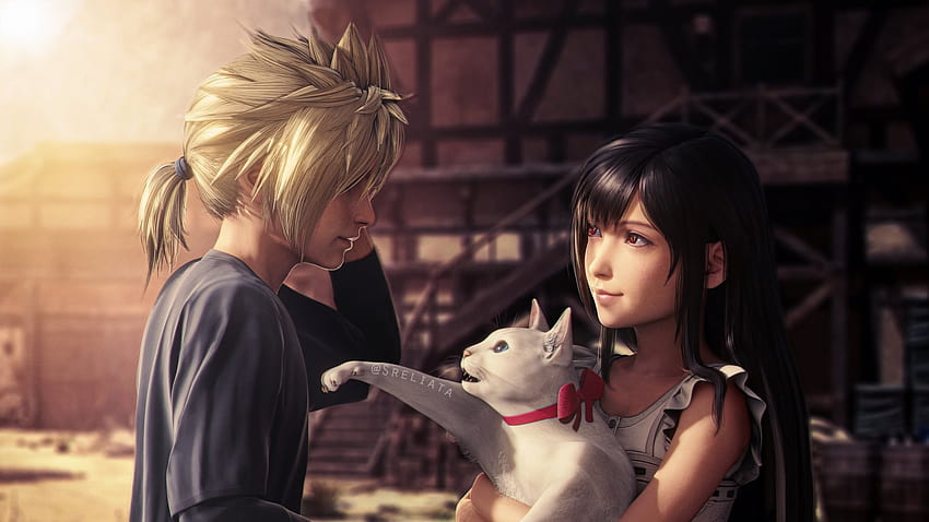 Cloud Strife Tifa Lockhart Cat Final Fantasy VII Remake, cloud y tifa fondo de pantalla