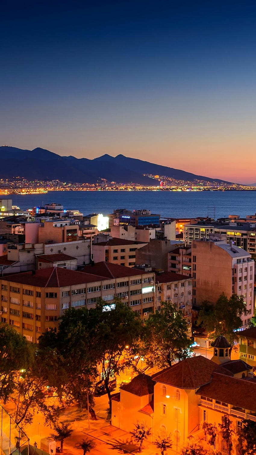 Turkey, Izmir, night, houses, sea, coast, lights 1080x1920 iPhone 8 HD phone wallpaper