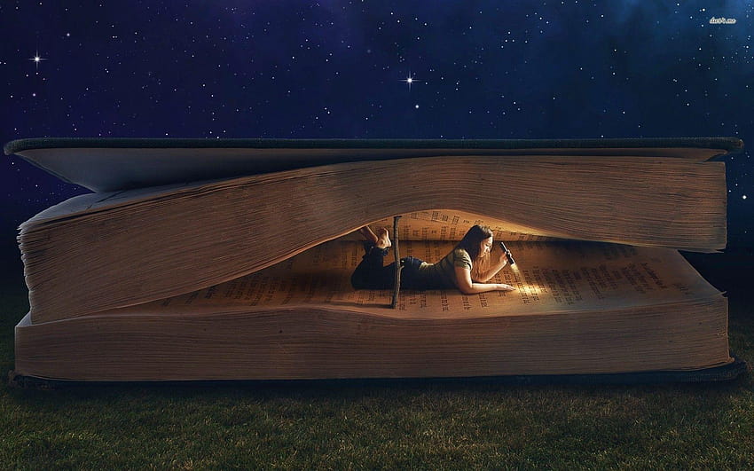 Mädchen, das ein riesiges Buch liest, Mädchen, die Bücher lesen HD-Hintergrundbild
