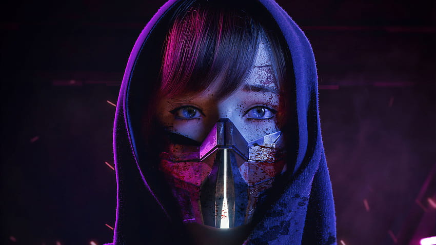 ศิลปะดิจิตอล งานศิลปะ Cyber ​​Cyberpunk ไฟนีออน ไฟนีออน หน้ากาก ผู้หญิง ดวงตาสีฟ้า สาวแฟนตาซี วิทยาศาสตร์ วอลล์เปเปอร์ HD
