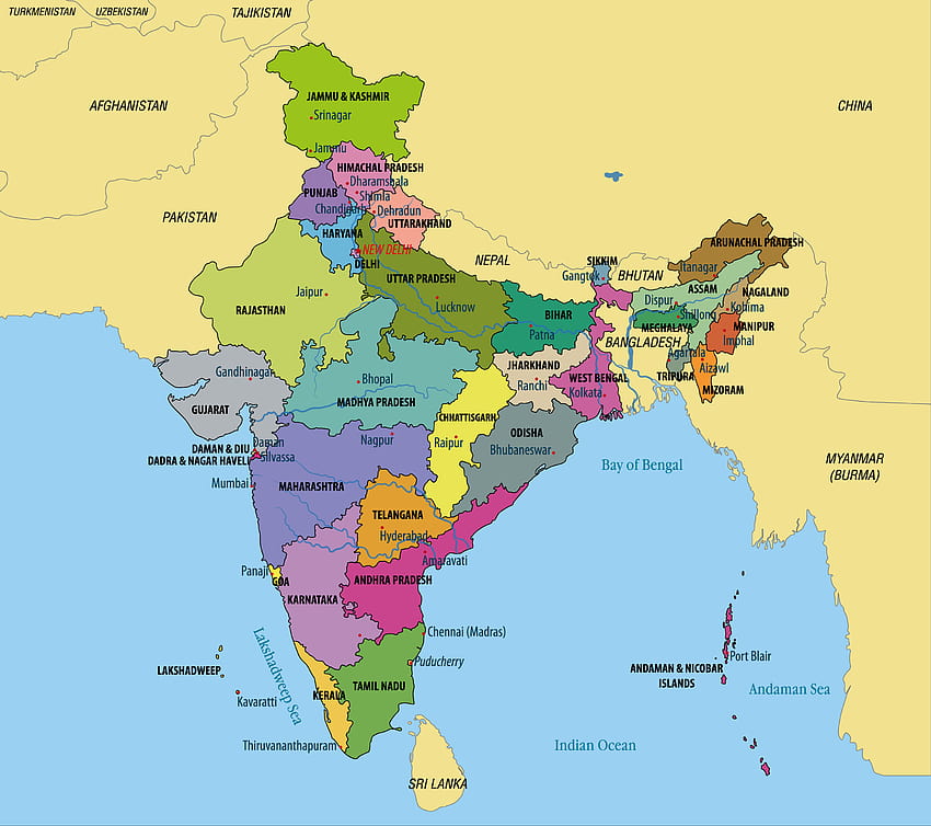 Hindistan Haritaları ve Gerçekleri, Hindistan fiziki haritası HD duvar kağıdı