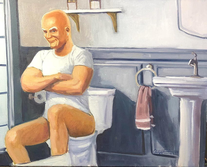 Il mio ultimo cliente mi ha commissionato un dipinto di Mr. Clean che fa una discarica. Sfondo HD