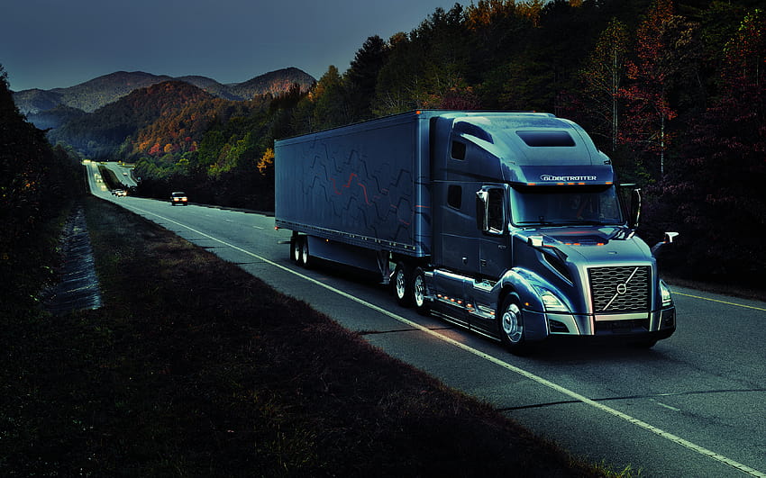 Volvo VNL, truk 2018, kegelapan, VNL baru, jalan raya, Volvo, truk dengan resolusi 3840x2400. Kualitas tinggi Wallpaper HD