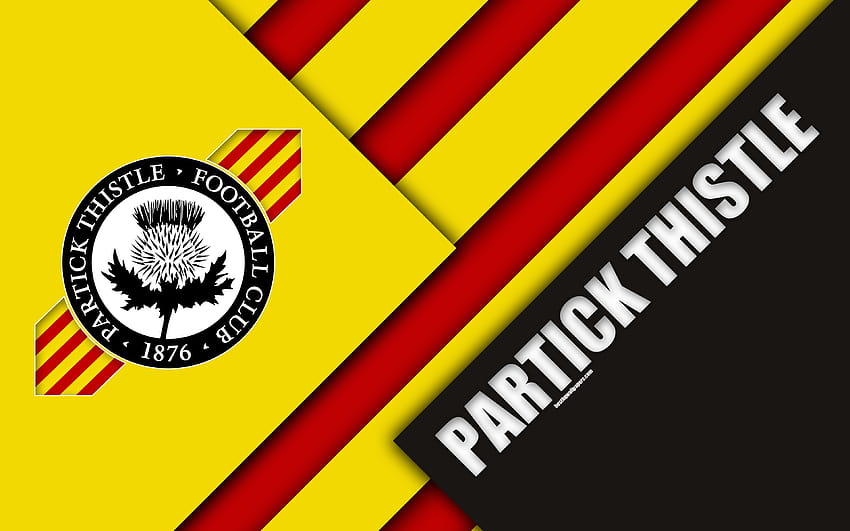 Partick Thistle FC, 재료 디자인, 스코틀랜드 축구 클럽, 로고, 노란색 빨간색 추상화, 스코틀랜드 프리미어십, 스코틀랜드 글래스고, 해상도 3840x2400의 축구. 고품질 HD 월페이퍼