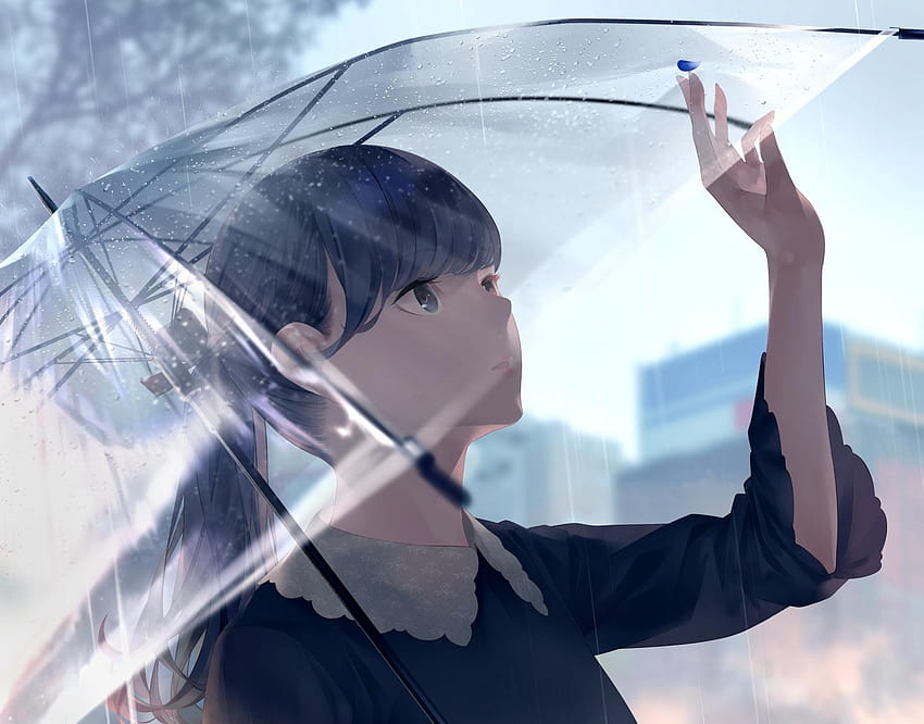 1600x1254 アニメの女の子, 透明な傘, プロフィール, アニメの雨の女の子の傘 高画質の壁紙