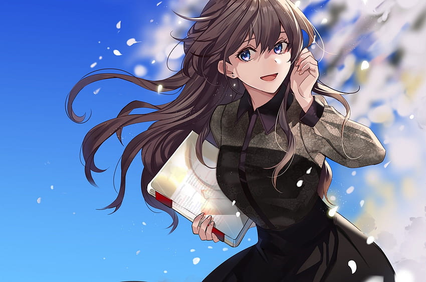 An Anime Girl With Brown Hair Wearing Blue Earrings Background, Edit Nose  Ring Into Picture Background Image And Wallpaper for Free Download