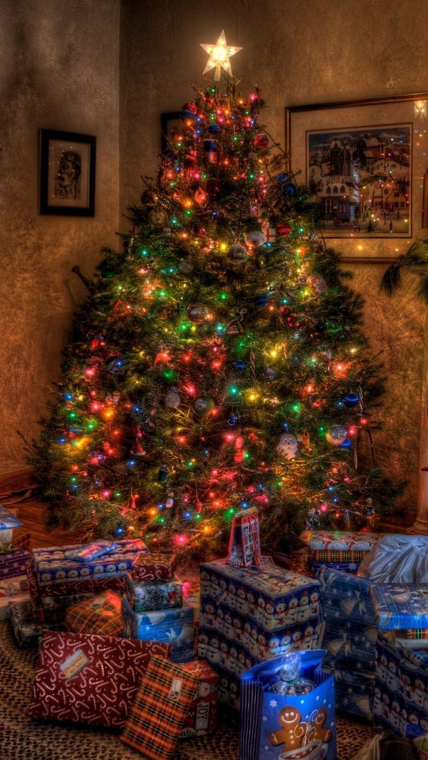 800x1420 tree, christmas, presents, fireplace, holiday, toys, stockings, home, comfort iphone se/5s/5c/5 for parallax backgrounds, christmas tree with presents HD phone wallpaper
