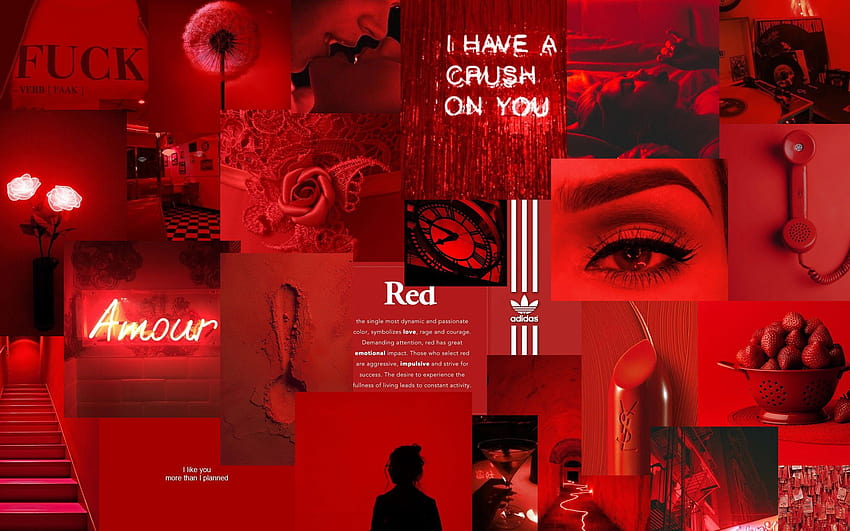 czerwony kolaż, ciemnoczerwony estetyczny laptop Tapeta HD