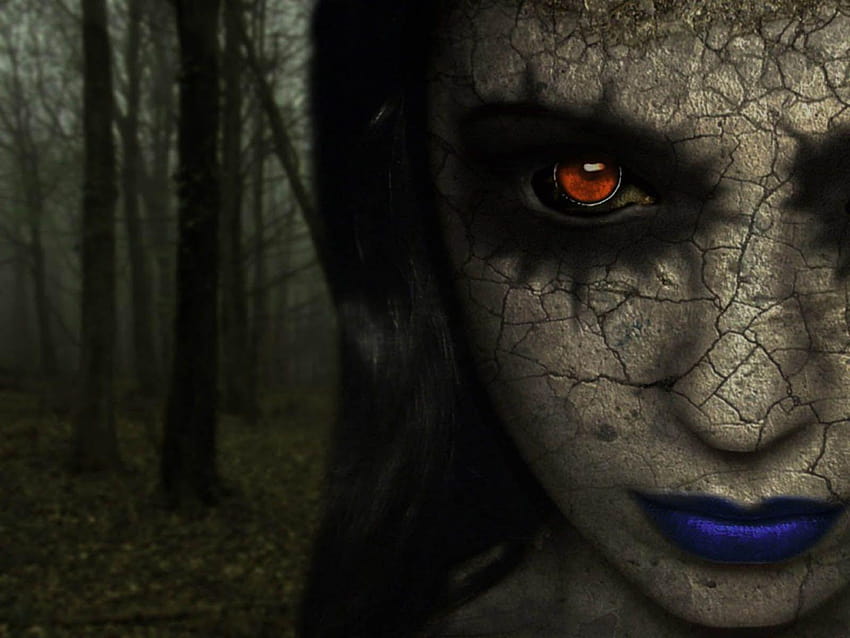 Dunkle Frau mit blauen Lippen, Horrorfrau HD-Hintergrundbild