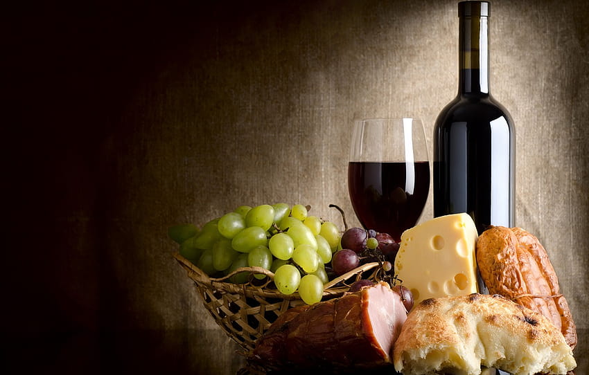 wine, basket, glass, cheese, bread, grapes, salmon , section еда, bread and wine HD wallpaper