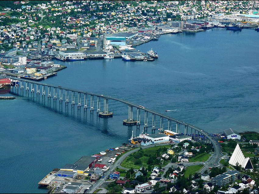 Tromso, Norwegia, kota, pemandangan atas, jembatan, sungai 1920x1440 Wallpaper HD
