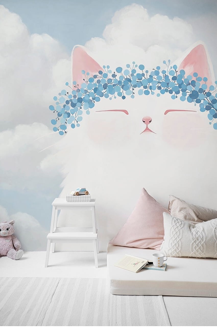 Custom Any Size 3D Cute Cartoon Cat Murals Children\'s Room Bedroom ...
